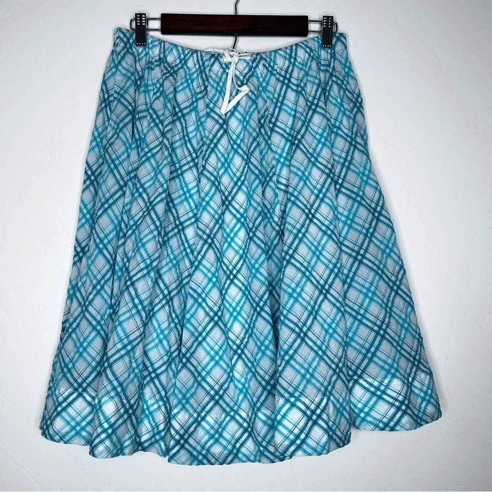 NWT Anthropologie Maeve Teal and White Plaid A Line Midi Skirt Size Medium - Picture 3 of 11